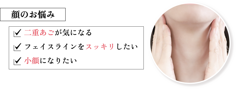 顔のお悩み,二重あごが気になる,フェイスラインをスッキリしたい,小顔になりたい